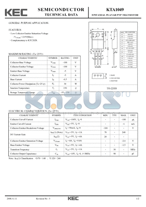 KTA1049 datasheet - EPITAXIAL PLANAR PNP TRANSISTOR
