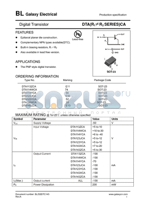 DTA143XCA datasheet - Digital Transistor