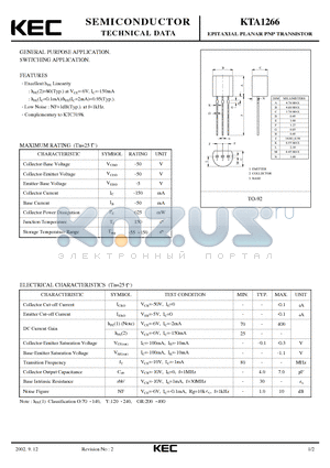 KTA1266_02 datasheet - EPITAXIAL PLANAR PNP TRANSISTOR