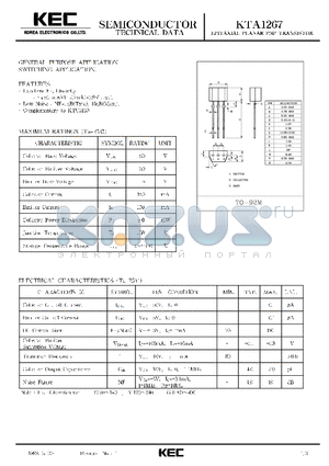 KTA1267 datasheet - EPITAXIAL PLANAR PNP TRANSISTOR (GENERAL PURPOSE, SWITCHING)