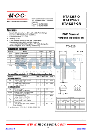 KTA1267-O datasheet - PNP General Purpose Application