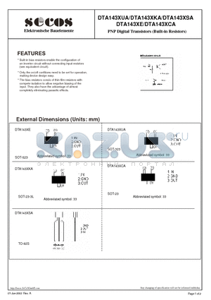 DTA143XKA datasheet - PNP Digital Transistors (Built-in Resistors)