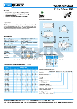 92SMX datasheet - 11.9 x 5.5mm SMD