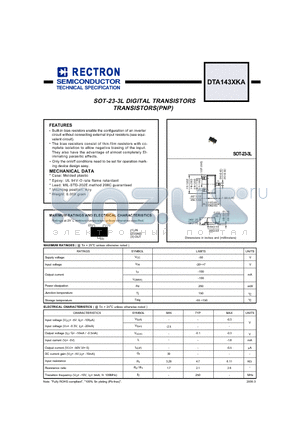 DTA143XKA datasheet - SOT-23-3L DIGITAL TRANSISTORS TRANSISTORS(PNP)