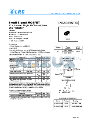 LNTA4001NT1G datasheet - Small Signal MOSFET 20 V, 238 mA, Single, N-Channel, Gate ESD Protection