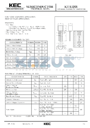 KTA1268 datasheet - EPITAXIAL PLANAR PNP TRANSISTOR (LOW NOISE AMPLIFIER, HIGH VOLTAGE)