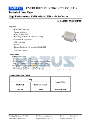 93-11/B2C-AS1T2M/2T datasheet - High Performance SMD White LED with Reflector