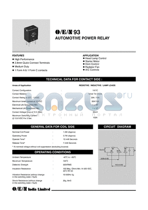93-1C-1210 datasheet - AUTOMOTIVE POWER RELAY