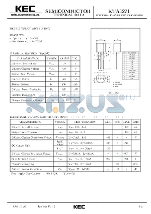 KTA1271 datasheet - EPITAXIAL PLANAR PNP TRANSISTOR (HIGH CURRENT)