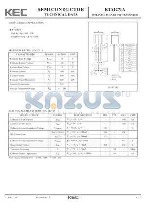 KTA1271A datasheet - SEMICONDUCTOR TECHNICAL DATA