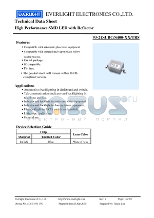 93-21SUBC datasheet - High Performance SMD LED with Reflector