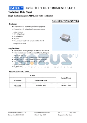 93-21SURC datasheet - High Performance SMD LED with Reflector