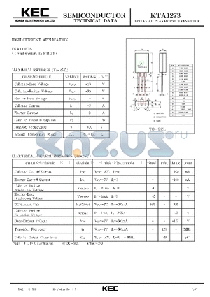KTA1273 datasheet - EPITAXIAL PLANAR PNP TRANSISTOR (HIGH CURRENT)
