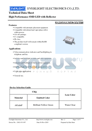 93-21SYGC datasheet - High Performance SMD LED with Reflector