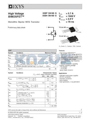 IXBH5N160G datasheet - High Voltage BIMOSFETTM