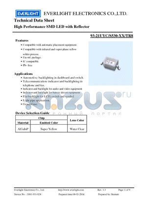 93-21UYC datasheet - High Performance SMD LED with Reflector