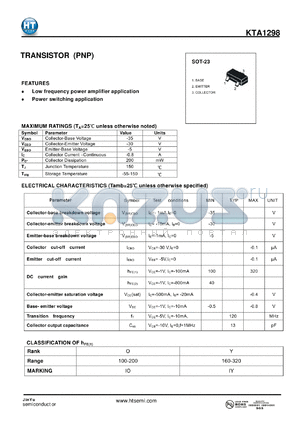 KTA1298 datasheet - TRANSISTOR (PNP)