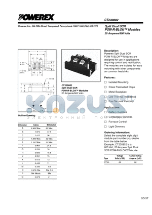 CT230802 datasheet - Split Dual SCR POW-R-BLOK Modules 20 Amperes/800 Volts