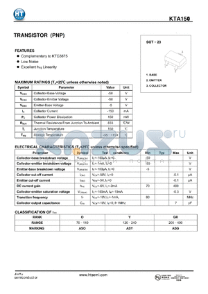 KTA1504 datasheet - TRANSISTOR (PNP)