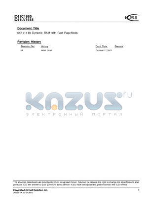 IC41C1665 datasheet - 64K x16 bit Dynamic RAM with Fast Page Mode