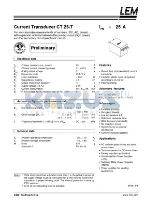 CT25-T datasheet - Current Transducers CT 25-T