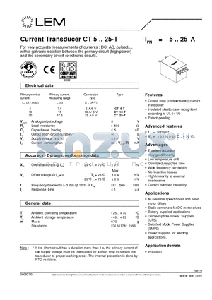 CT25-T datasheet - Current Transducer