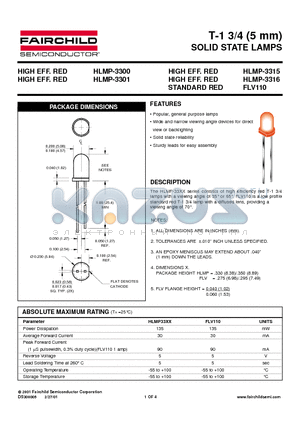 HLMP-3316 datasheet - T-1 3/4 (5 mm) SOLID STATE LAMPS