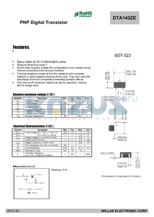DTA143ZE datasheet - PNP Digital Transistor