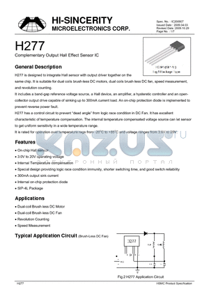 H277 datasheet - On-chip Hall sensor