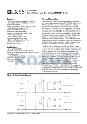 IXDD415 datasheet - Dual 15 Ampere Low-Side Ultrafast MOSFET Driver