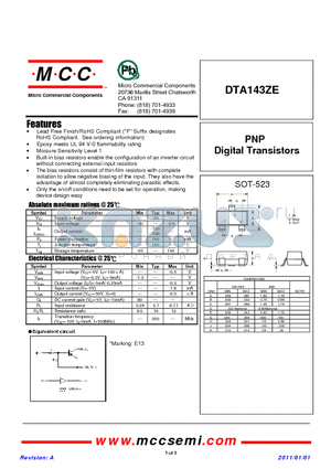 DTA143ZE_11 datasheet - PNP Digital Transistors