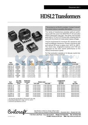 H28160-A datasheet - HDSL2 Transformers