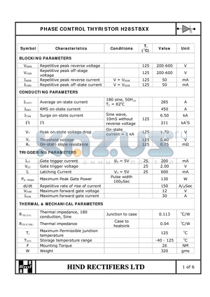 H285TBXX datasheet - PHASE CONTROL THYRISTOR