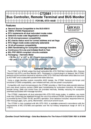 CT2561 datasheet - CT2561 Bus Controller, Remote Terminal and BUS Monitor FOR MIL-STD-1553B