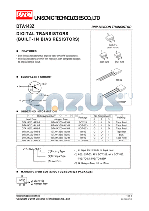 DTA143ZL-AN3-R datasheet - DIGITAL TRANSISTORS