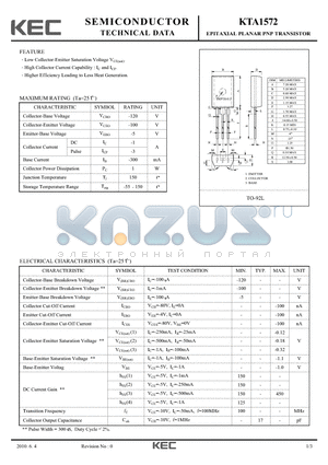 KTA1572 datasheet - EPITAXIAL PLANAR PNP TRANSISTOR