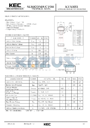 KTA1661 datasheet - EPITAXIAL PLANAR PNP TRANSISTOR (HIGH CURRENT)
