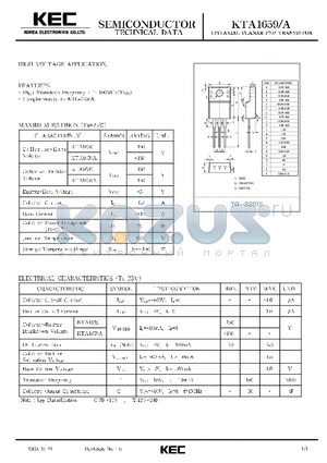 KTA1659A datasheet - EPITAXIAL PLANAR PNP TRANSISTOR (HIGH VOLTAGE)