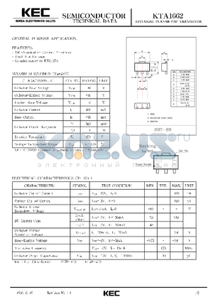 KTA1662 datasheet - EPITAXIAL PLANAR PNP TRANSISTOR (GENERAL PURPOSE)