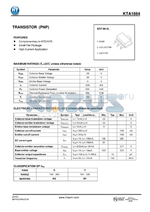 KTA1664 datasheet - TRANSISTOR (PNP)