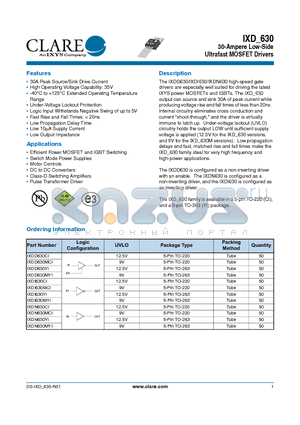 IXDD630MYI datasheet - 30-Ampere Low-Side Ultrafast MOSFET Drivers