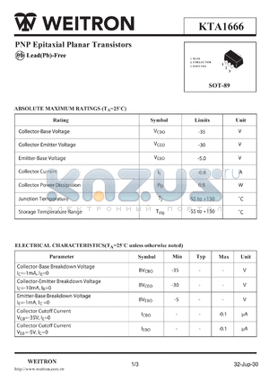 KTA1664_10 datasheet - PNP Epitaxial Pl anar Transistors