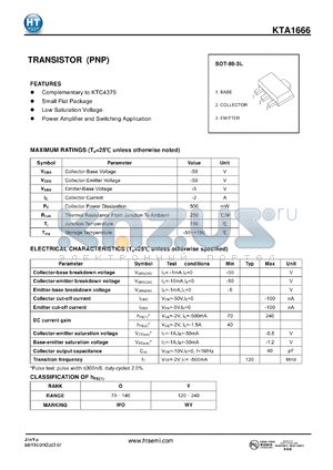 KTA1666 datasheet - TRANSISTOR (PNP)
