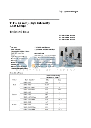HLMP-3416-G00XX datasheet - T-13/4 (5 mm) High Intensity LED Lamps