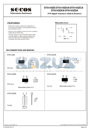 DTA143ZUA datasheet - PNP Digital Transistors (Built-in Resistors)
