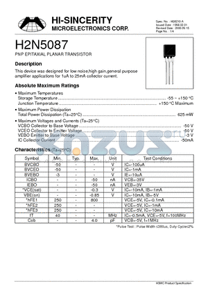 H2N5087 datasheet - PNP EPITAXIAL PLANAR TRANSISTOR