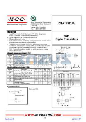 DTA143ZUA datasheet - PNP Digital Transistors