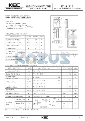 KTA1715 datasheet - EPITAXIAL PLANAR PNP TRANSISTOR (POWER AMPLIFIER, POWER SWITCHING)