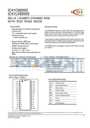 IC41C82002-60J datasheet - 2M x 8 (16-MBIT) DYNAMIC RAM WITH EDO PAGE MODE