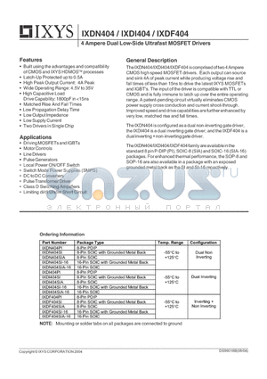 IXDF404SI datasheet - 4 Ampere Dual Low-Side Ultrafast MOSFET Drivers